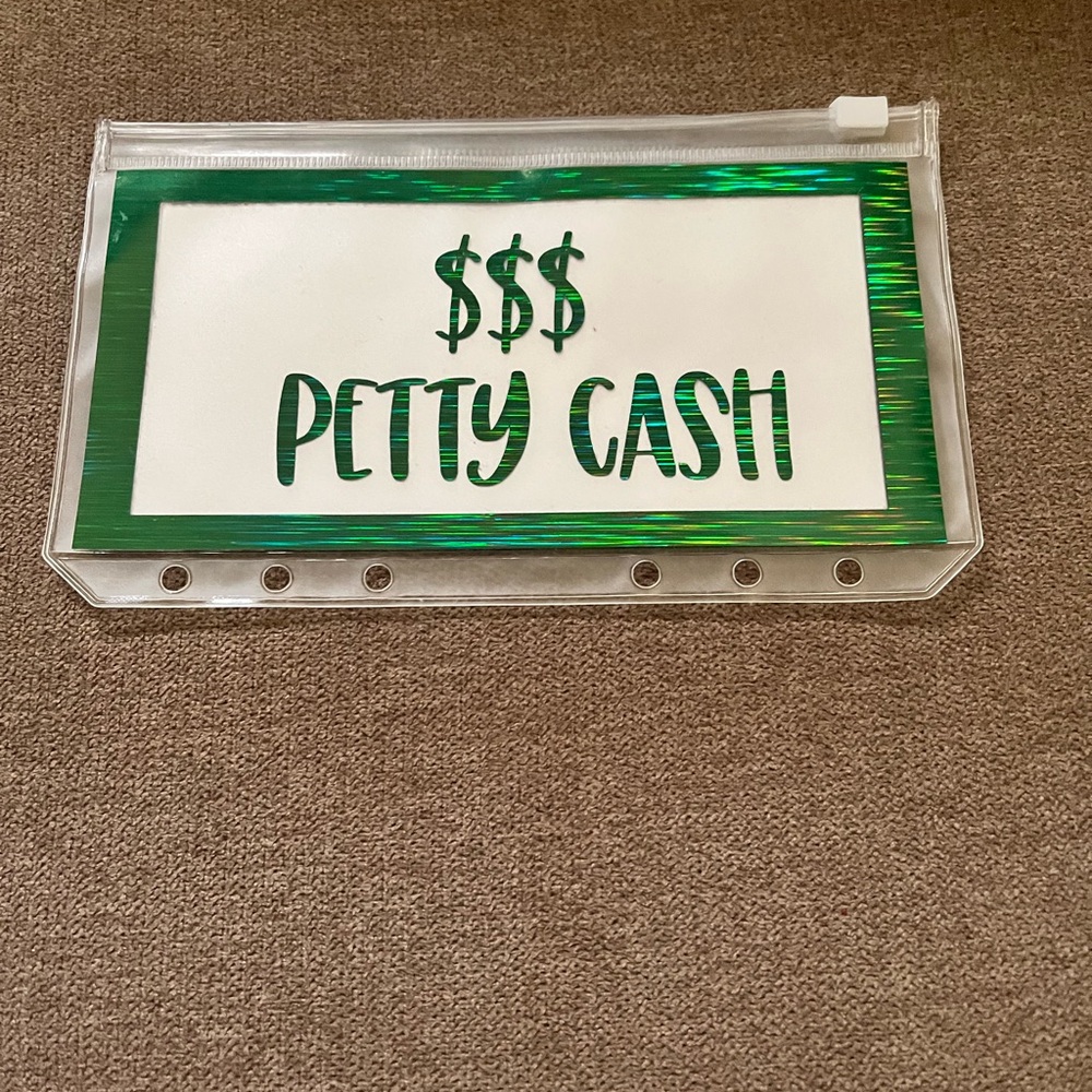 Green and White Petty Cash A6 Binder Insert Budgeting Zippered